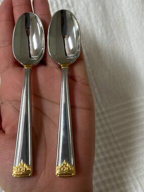 Retroneu espresso , Tea demitasse spoon, 4.5”, stainless with gold accent Only 2
